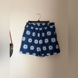 Entro Blue Floral Terrycloth Towel Shorts, Size Small